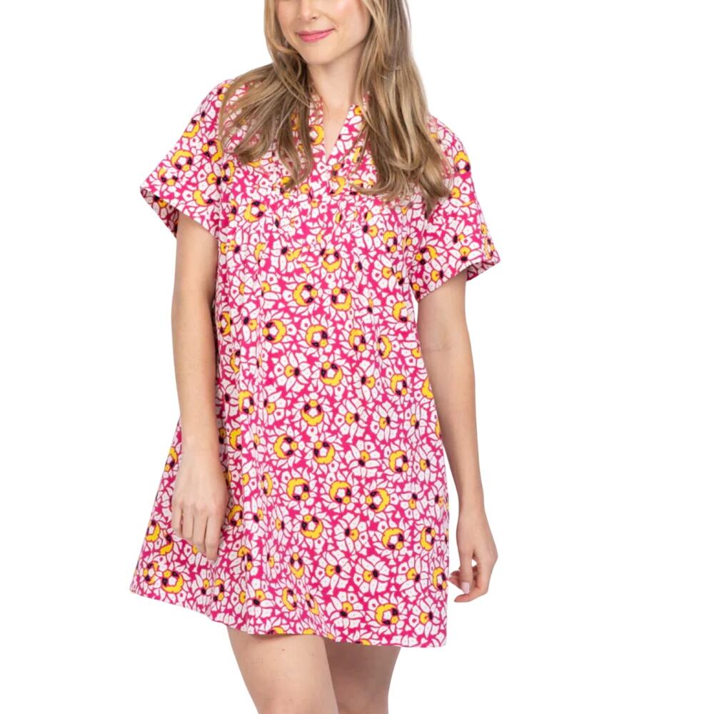 Diane von Furstenberg Fiona Pink Floral Poplin Stretch Short Sleeve A-line Dress